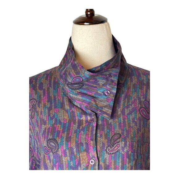 Diane Von Furstenberg Shirt Women 16 Purple‎ Paisley Retro Vintage Button Down - Picture 3 of 10